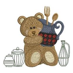Kitchen Bear & Utensils - 4x4 bear detailed embroidery design for kitchen tea towels