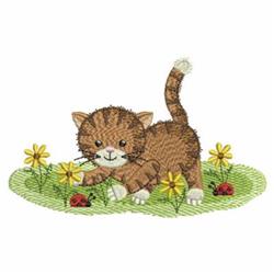 kitten detailed machine embroidery - Kitty & Ladybugs perfect for reusable tote bags