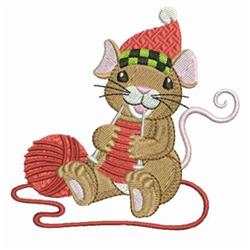 Knitting Mouse - 4x4 mouse detailed machine embroidery design for kitchen tea towels