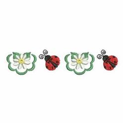 Playful ladybug in bright red with black spots, alongside cheerful flowers with white petals, perfect for spring.