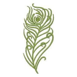 Intricate leaf or peacock feather with elegant green tones, flowing curves, and detailed swirls, perfect for quilting.