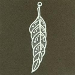 Stylized leaf adorned with delicate details and a hanging loop, elegantly embroidered in white.