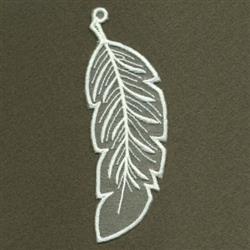 Elegant leaf outline with intricate vein details, delicately embroidered in white on dark gray background.