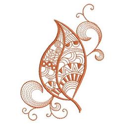 Applique leaf with intricate swirls and detailed patterns in warm earthy tones, perfect for nature lovers.