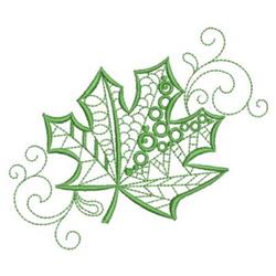 Intricate green leaf design with whimsical swirls, perfect for fall-themed embroidery projects.