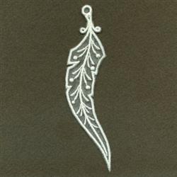 Delicate leaf design featuring intricate vein patterns in white thread against a dark background, ideal for decor.