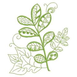Whimsical leafy branch with intricate patterns, vibrant green leaves, and curved lines in a botanical style.