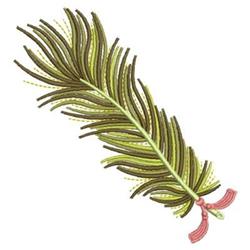 Realistic leafy branch with vibrant green leaves, brown stem, and a delicate red ribbon, perfect for seasonal decor.