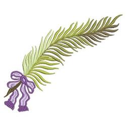 Elegant leafy branch in vibrant greens with a soft purple ribbon, ideal for spring decor.