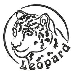 Leopard face in bold line art with a circular outline, featuring spots and the word 'Leopard' below.