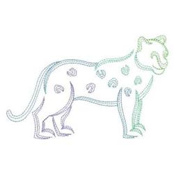 Minimalist line drawing of a leopard with a sleek outline and soft gradient colors, featuring distinctive spots.