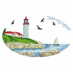 beginner-friendly oval machine embroidery pattern - Lighthouse Scene Oval for reusable tote bags
