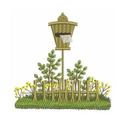 Whimsical mailbox amidst vibrant yellow flowers and lush green grass, capturing spring garden charm.