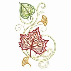 Whimsical red maple leaf adorned with delicate swirls and green leaves, capturing autumn's elegance. Quilting design.