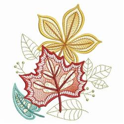 A vibrant red maple leaf in the center, with a decorative yellow leaf and green foliage. Whimsical autumn theme.