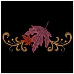 Elegant maple leaf in red with maroon and burgundy detailing, adorned with golden swirls, perfect for autumn quilting.