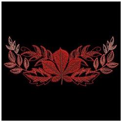 Red maple leaf with intricate foliage on a dark background, showcasing an elegant autumn floral design.