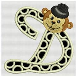 detailed alphabet machine embroidery pattern - Monkey Alphabet D for Backpacks