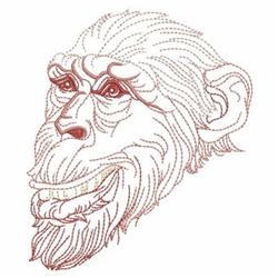 Playful monkey face with expressive eyes, a large grin, and detailed hair in whimsical style.