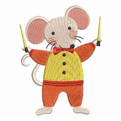 Playful mouse with vibrant orange and yellow clothing, holding two batons in a whimsical pose.
