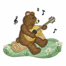 detailed spring bear machine embroidery pattern - Musical Bear for patchwork quilt blocks