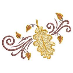 Elegant oak leaf in golden hues, surrounded by intricate brown and small orange leaves, capturing autumn's charm.