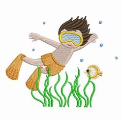 detailed diver machine embroidery pattern - Ocean Diver for Kids Swimwear