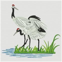 detailed easter crane machine embroidery pattern - Oriental Cranes for decorative pillow covers