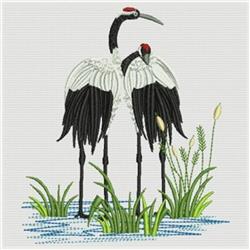 crane detailed machine embroidery - Oriental Cranes for decorative pillow covers