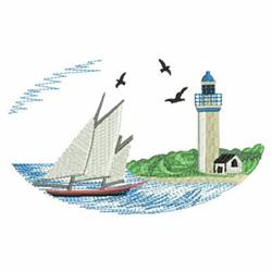 scene beginner-friendly machine embroidery - Oval Lighthouse Scene for reusable tote bags