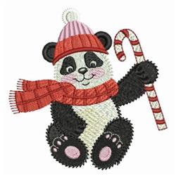 Panda & Candy Cane - 5x7 cane detailed embroidery design for Winter Holiday Apparel