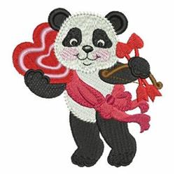 Cute panda with a joyful expression holding a heart tied with a pink ribbon, perfect for Valentine’s Day.