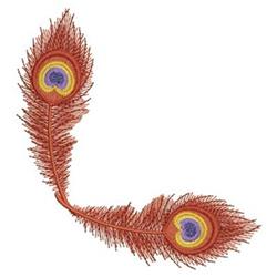Vibrant peacock feathers in rich red, yellow, and purple circular patterns, featuring intricate detailing.