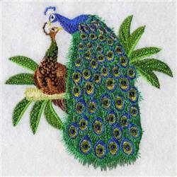detailed bird machine embroidery pattern - Peacock Pair perfect for kitchen tea towels