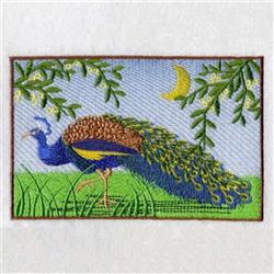 detailed bird machine embroidery pattern - Peacock Scene perfect for kitchen tea towels