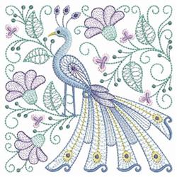 detailed bird machine embroidery pattern - Peacock Square perfect for kitchen aprons