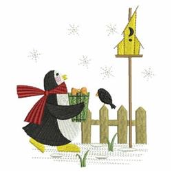 beginner-friendly winter penguin machine embroidery pattern - Penguin With Gift for Kids Clothing