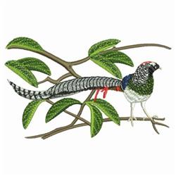 detailed bird machine embroidery pattern - Pheasant On Limb for festive table runners