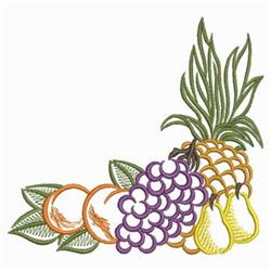 Vibrant applique pineapple with clusters of purple grapes, yellow pears, and lush green leaves, perfect for kitchen decor.
