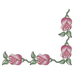 Elegant floral applique featuring pink roses with gradient petals and fresh green leaves, perfect for spring decor.