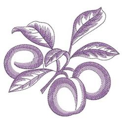 Applique plum branches with vibrant purple fruits, lush green leaves, and whimsical details.