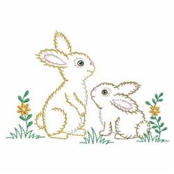 Whimsical rabbits in pastel colors surrounded by yellow flowers and green grass, perfect for spring themes.