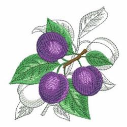 Realistic Plums - 4x4 leaf detailed machine embroidery design for kitchen tea towels