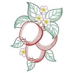 Apples surrounded by green leaves and white flowers in a colorful, whimsical spring design.