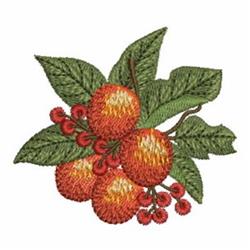 Colorful cluster of vibrant red berries and orange fruit surrounded by lush green leaves, perfect for fall.