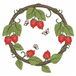 Colorful embroidery of red berries with green leaves and butterflies, perfect for spring themes.