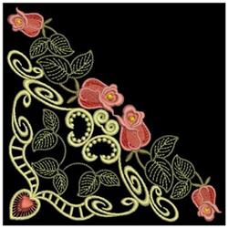 Red Roses Corner - 4x4 rose detailed machine embroidery design for Table Linens