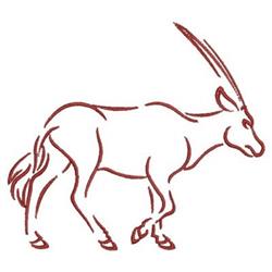 Redwork antelope outlined in deep red, featuring elegant horns and flowing lines, ideal for minimalistic embroidery.