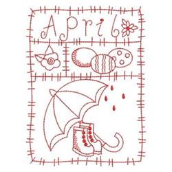 beginner-friendly easter april redwork machine embroidery pattern - Redwork April for patchwork quilt blocks
