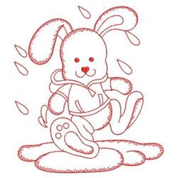Redwork Bunny & Rain - 4x4 bunny rabbit redwork embroidery design for Kids Raincoats